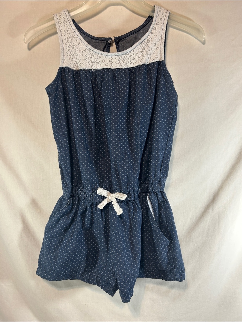 One Step Up Girls Blue/white Polkadot Romper